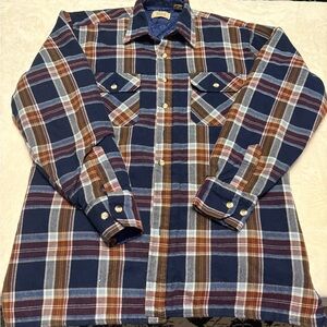 Sears Blue, Brown & Cream Plaid Flannel Button-Down Shirt Vintage